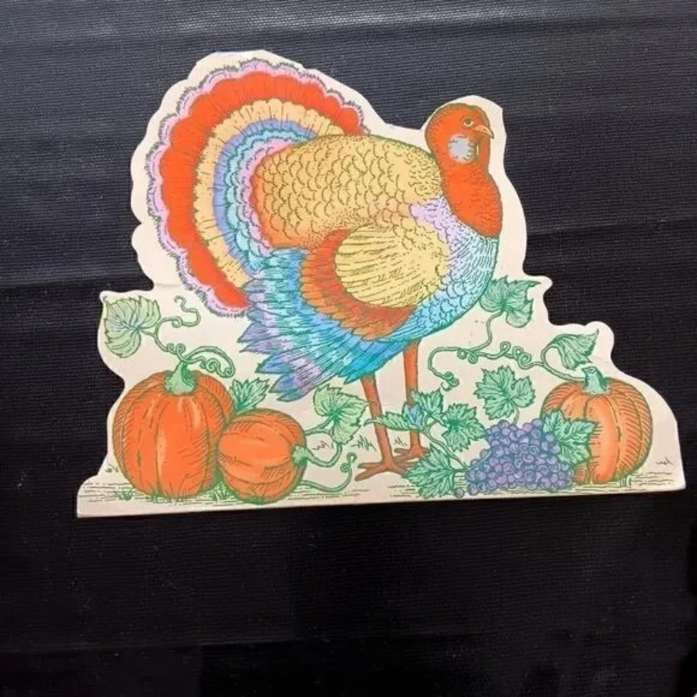 VTG Beistle Thanksgiving Turkey Cutouts‎ Lot 3 Fall Harvest Cardboard Decor